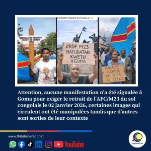 Attention, aucune manifestation n’a été signalée à Goma pour exiger le retrait de l’AFC/M23 du sol congolais ce 02 janvier