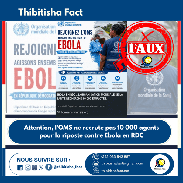 Attention, l’OMS ne recrute pas 10 000 agents pour la riposte contre Ebola en RDC
